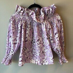 Christy Lynn Regina blouse XS floral pink purple and white off the shoulder